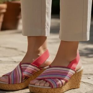 CHARLESTON SHOE CO. Pink and Blue Striped Wedges